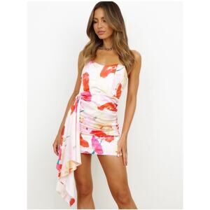 Hello Molly Pink Red Abstract Print Draped Strapless Dress Size 8